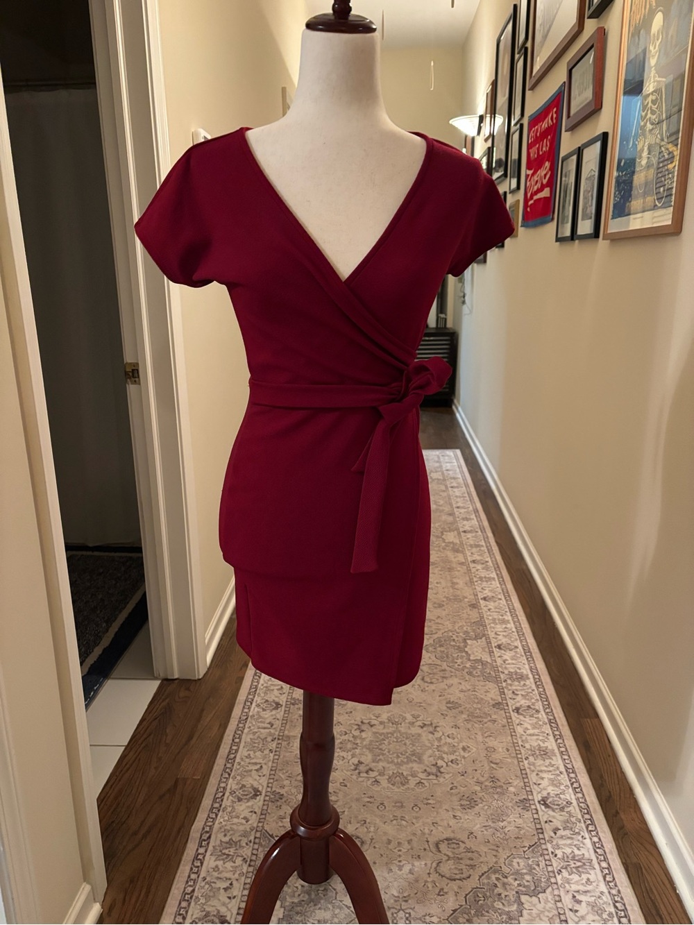 Rebel Sugar Wine Red Wrap Mini Dress with Side Tie